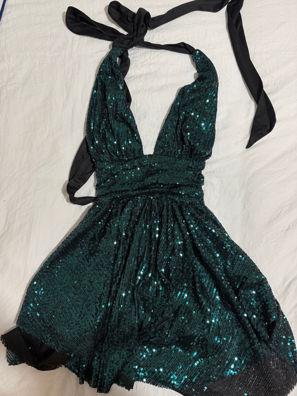 Lulu's Emerald Green Sequin Halter Mini Dress Size XS